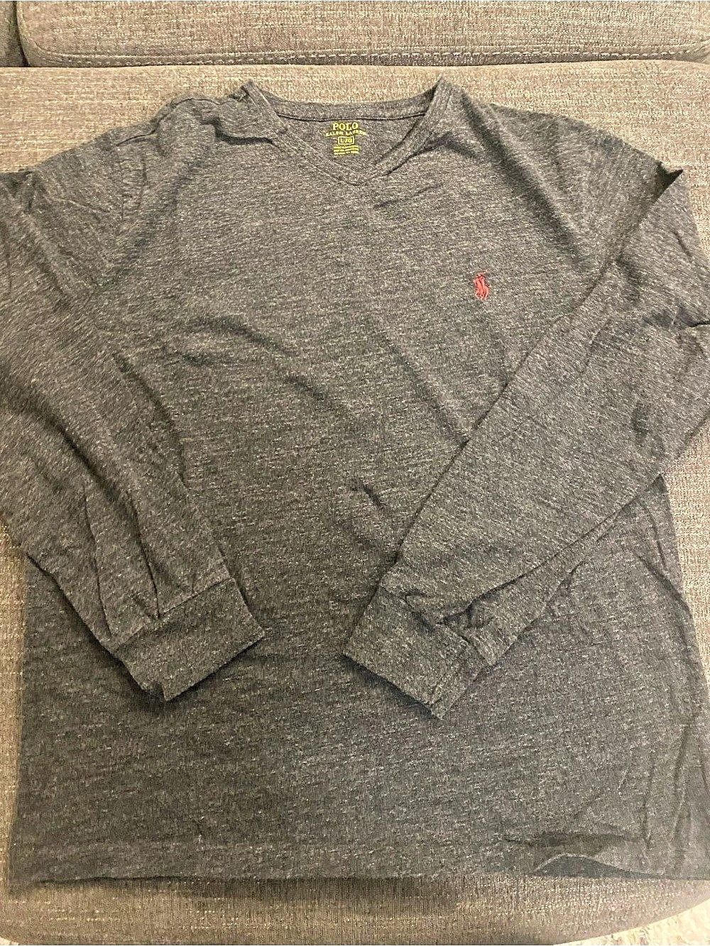 Polo Ralph Lauren Classic-Fit Soft Cotton Long Sleeve V-Neck T-Shirt Gray Large